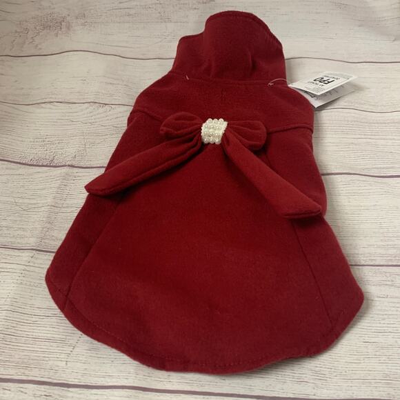Fab Dog Maroon Red Dog Winter Dress Coat with White Bead Detail Size Medium - Picture 2 of 16